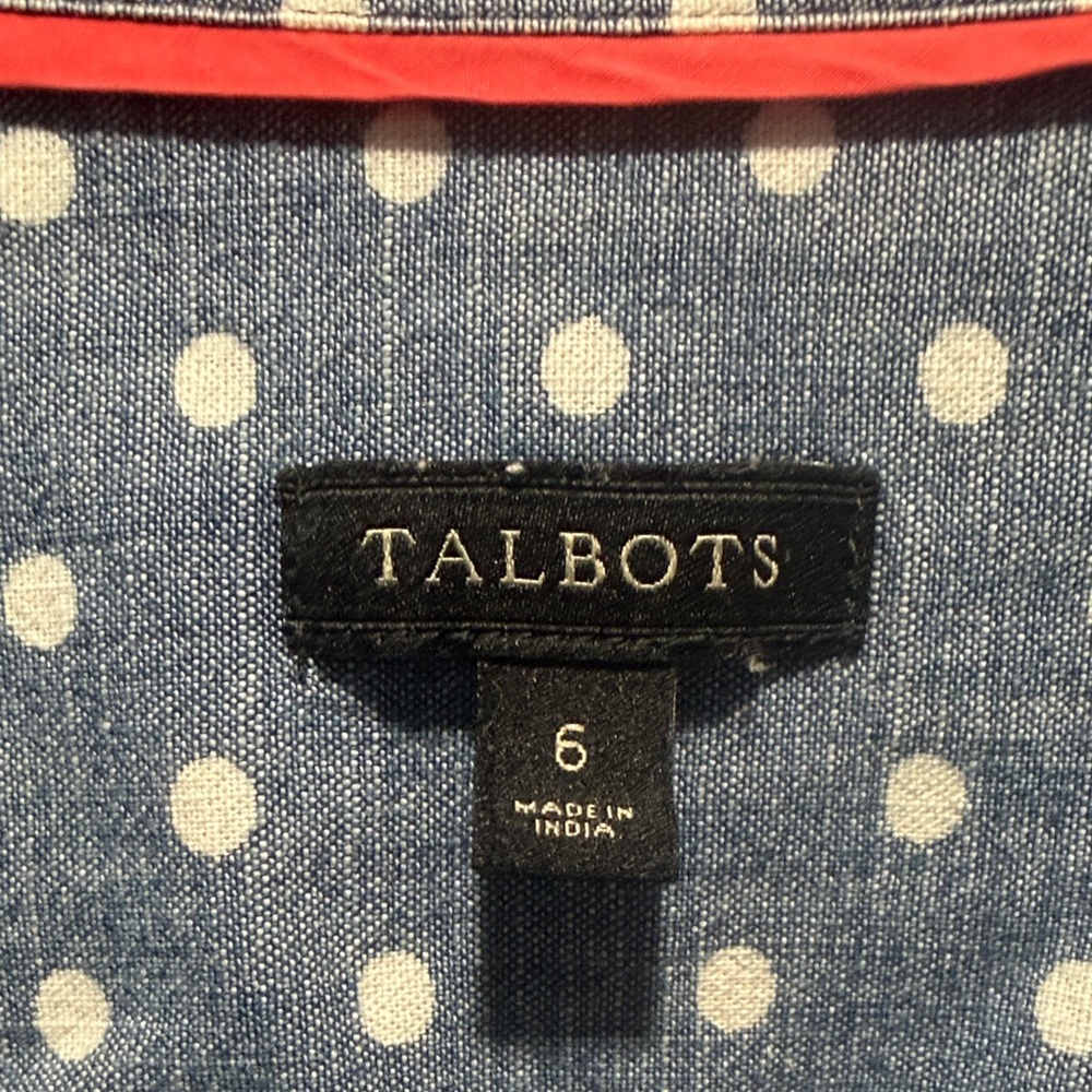 Talbots‎ Blue Polka Dot Button-Down Shirt 100% cotton Woman’s size 6 - Picture 2 of 5